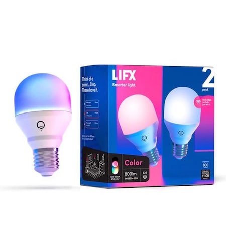 Lifx LIFX Smart Home A19 E26 (Medium) Smart-Enabled LED Bulb Color Changing 60 Watt Equivalence 2 pk HB2L3A19C08E26U